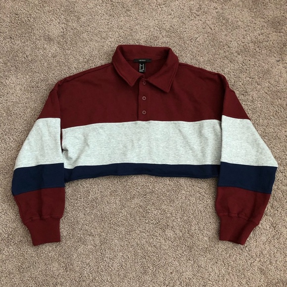 Forever 21 Colorblock Cropped Long Sleeve Sweatshirt - Picture 1 of 10